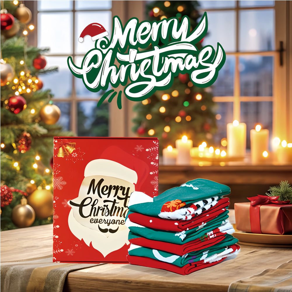Christmas Socks Gift Set – 6 Pairs of Santa & Holiday Crew Socks with Gift Box and Cards