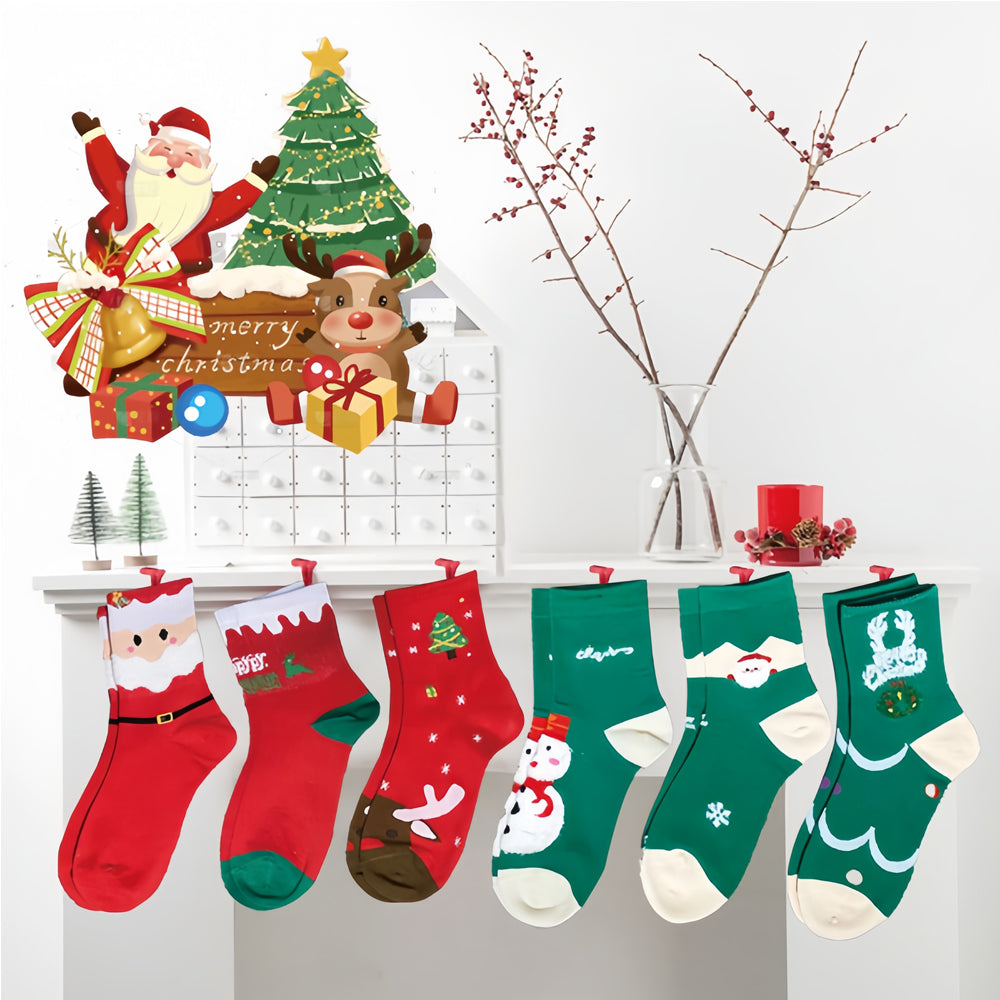 Christmas Socks Gift Set – 6 Pairs of Santa & Holiday Crew Socks with Gift Box and Cards