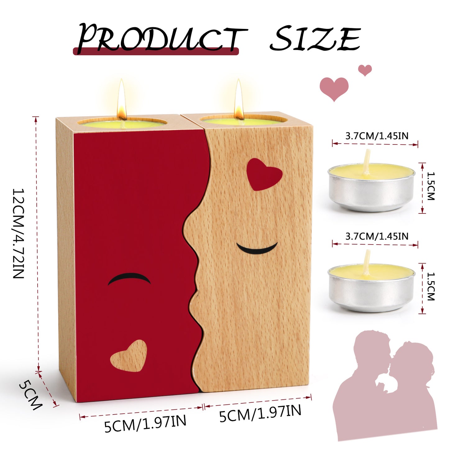 2PCS Set Kissing Candle Holder For Him Him Best Friend Romantic Anniversary Gift For Women Girls Wooden Candle Holder