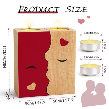 2PCS Set Kissing Candle Holder For Him Him Best Friend Romantic Anniversary Gift For Women Girls Wooden Candle Holder