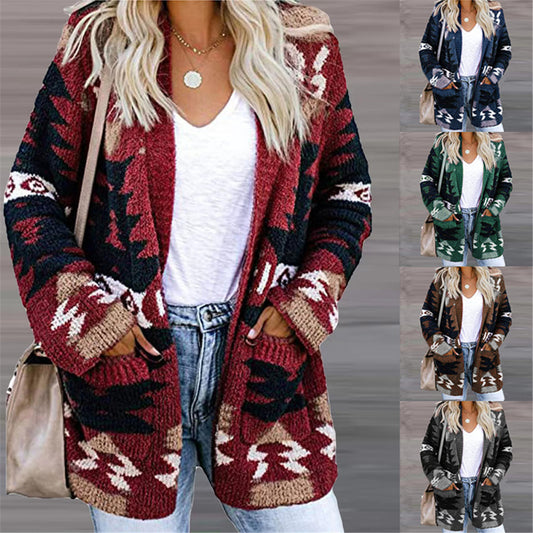 Loose Sweater Christmas Printed Knitted Cardigan