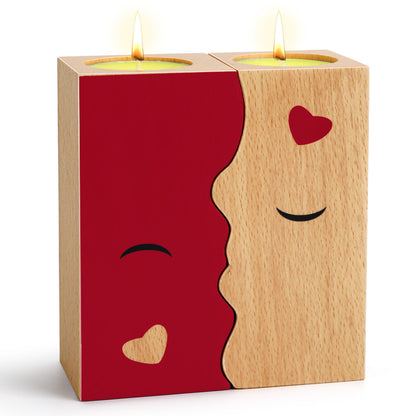 2PCS Set Kissing Candle Holder For Him Him Best Friend Romantic Anniversary Gift For Women Girls Wooden Candle Holder