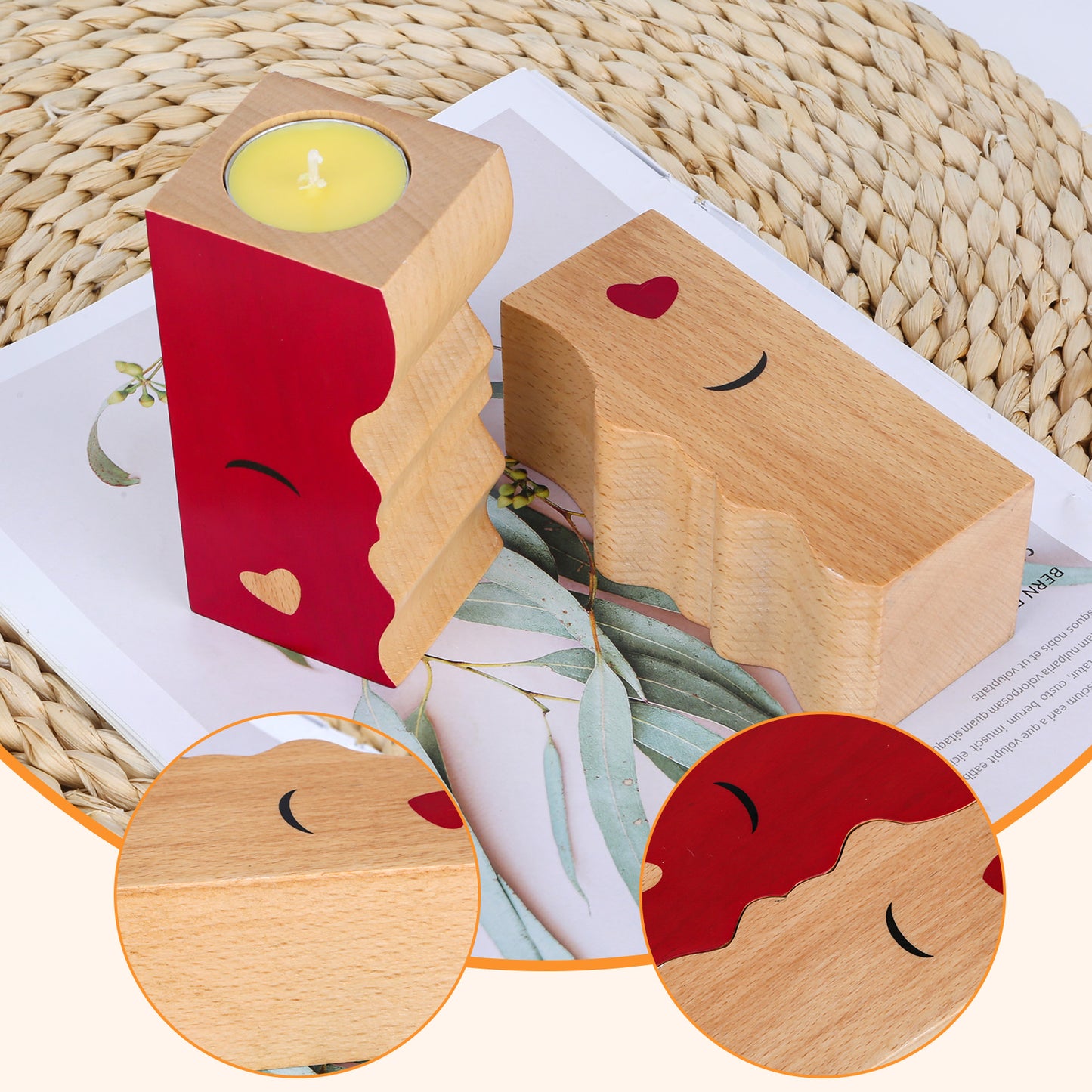 2PCS Set Kissing Candle Holder For Him Him Best Friend Romantic Anniversary Gift For Women Girls Wooden Candle Holder