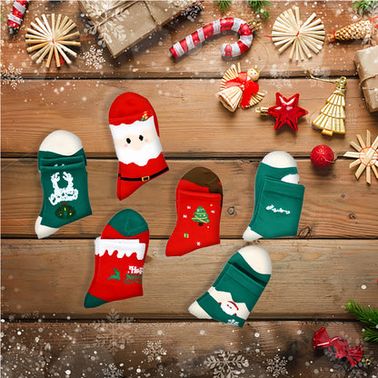 Christmas Socks Gift Set – 6 Pairs of Santa & Holiday Crew Socks with Gift Box and Cards
