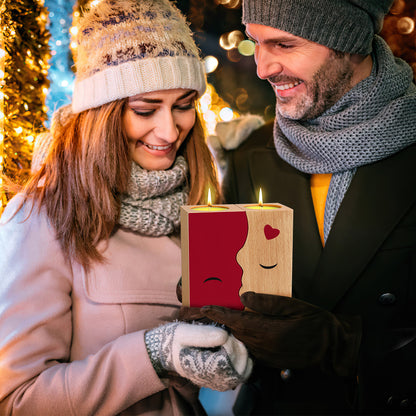 2PCS Set Kissing Candle Holder For Him Him Best Friend Romantic Anniversary Gift For Women Girls Wooden Candle Holder