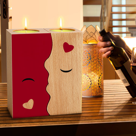 2PCS Set Kissing Candle Holder For Him Him Best Friend Romantic Anniversary Gift For Women Girls Wooden Candle Holder