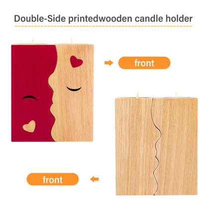 2PCS Set Kissing Candle Holder For Him Him Best Friend Romantic Anniversary Gift For Women Girls Wooden Candle Holder