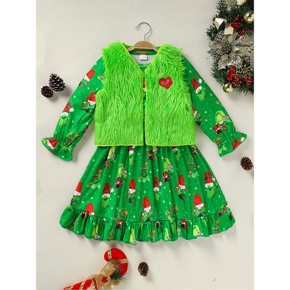 Girls' Christmas Dress & Faux Fur Vest Set –  Fuzzy Vest Holiday Outfit