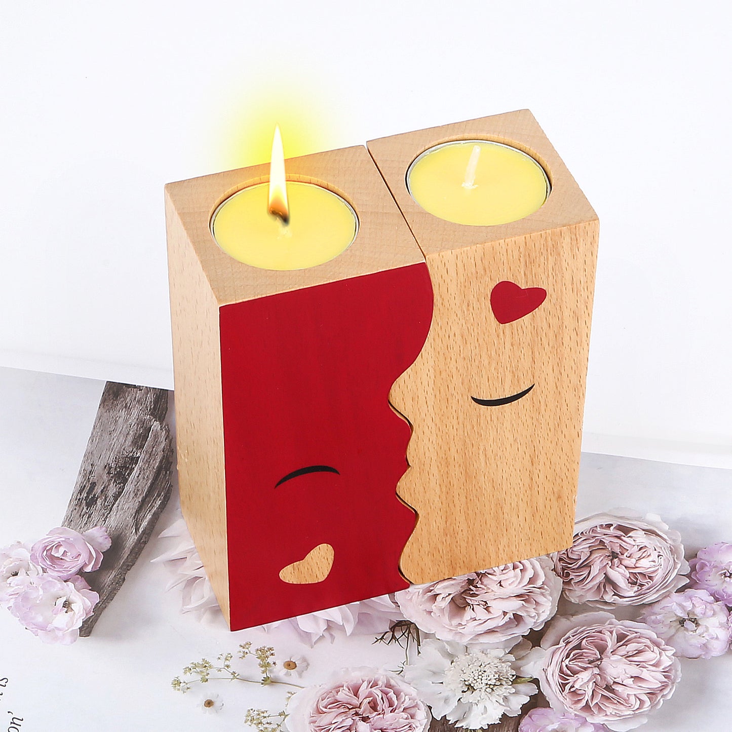 2PCS Set Kissing Candle Holder For Him Him Best Friend Romantic Anniversary Gift For Women Girls Wooden Candle Holder