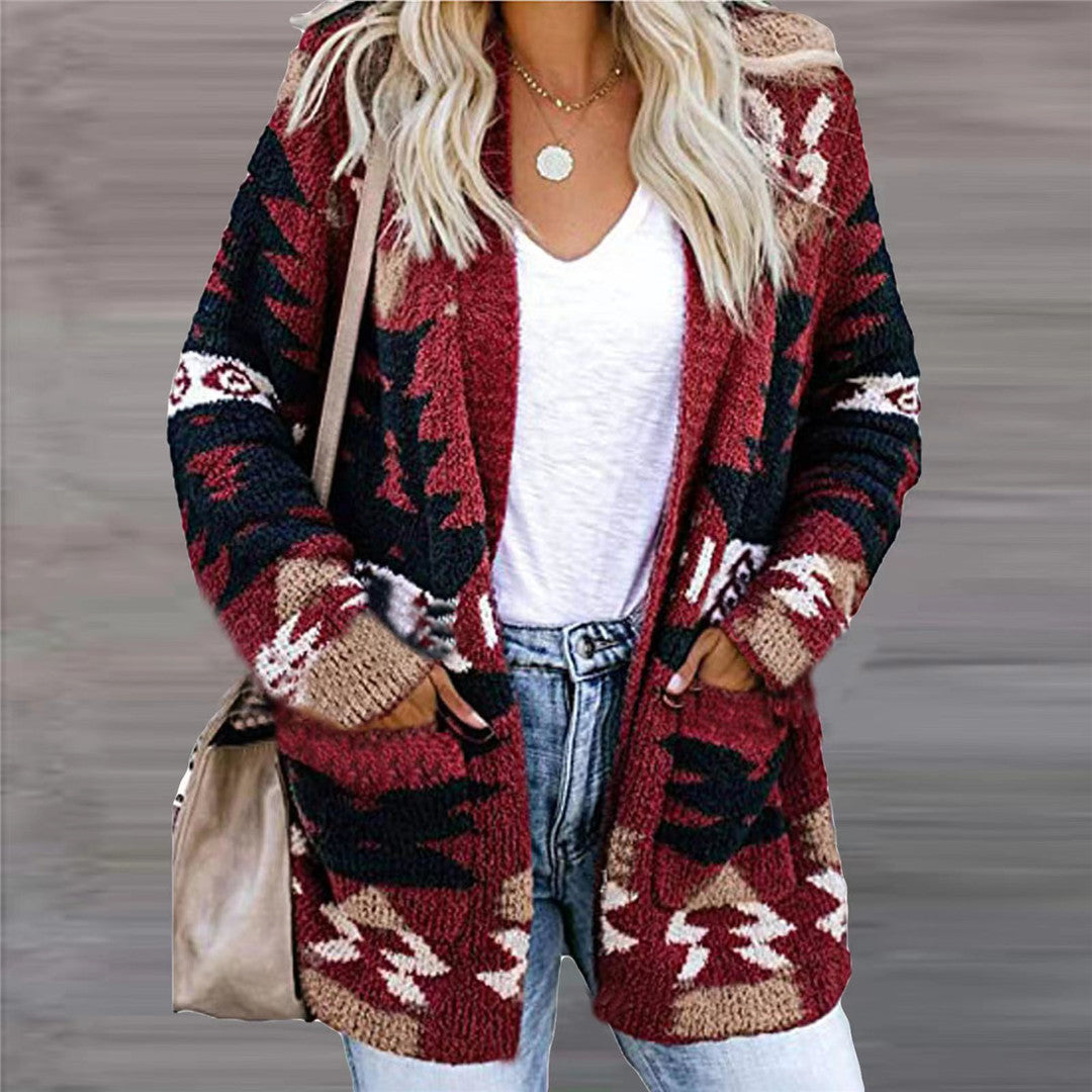 Loose Sweater Christmas Printed Knitted Cardigan