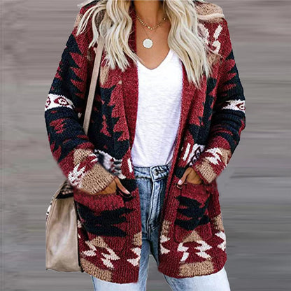 Loose Sweater Christmas Printed Knitted Cardigan