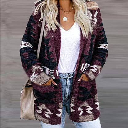 Loose Sweater Christmas Printed Knitted Cardigan